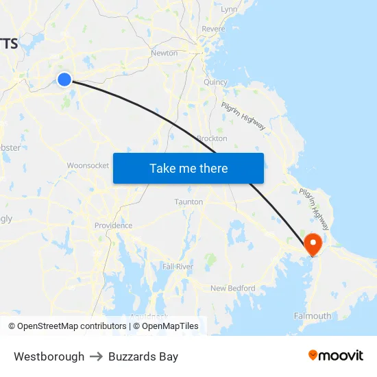 Westborough to Buzzards Bay map