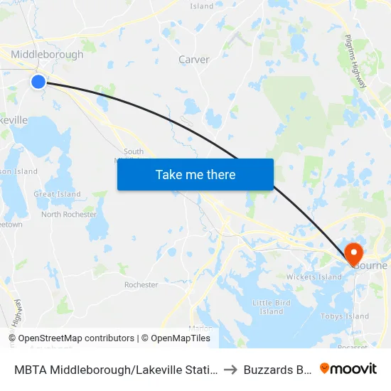 MBTA Middleborough/Lakeville Station to Buzzards Bay map