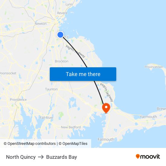 North Quincy to Buzzards Bay map