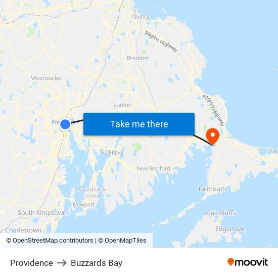 Providence to Buzzards Bay map