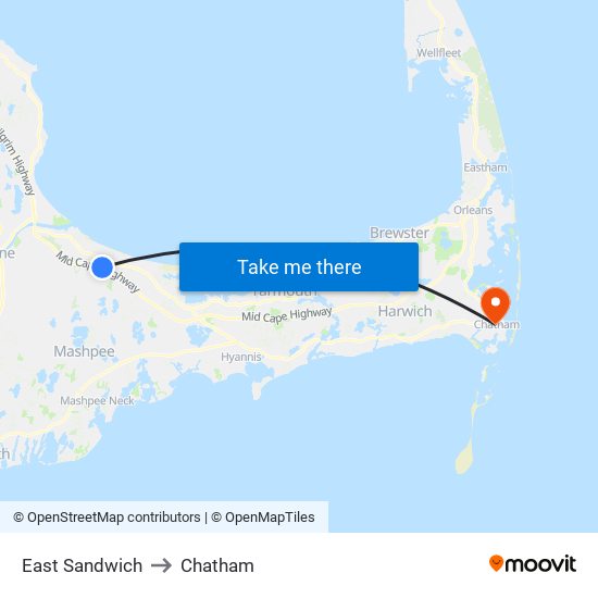 East Sandwich to Chatham map