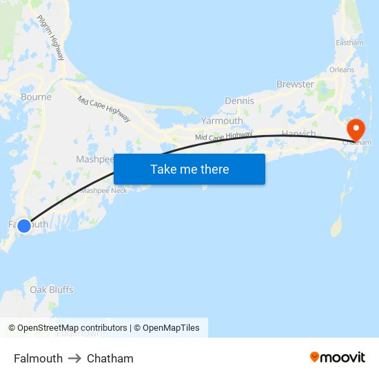 Falmouth to Chatham map