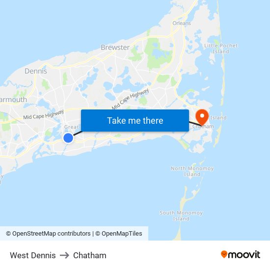 West Dennis to Chatham map