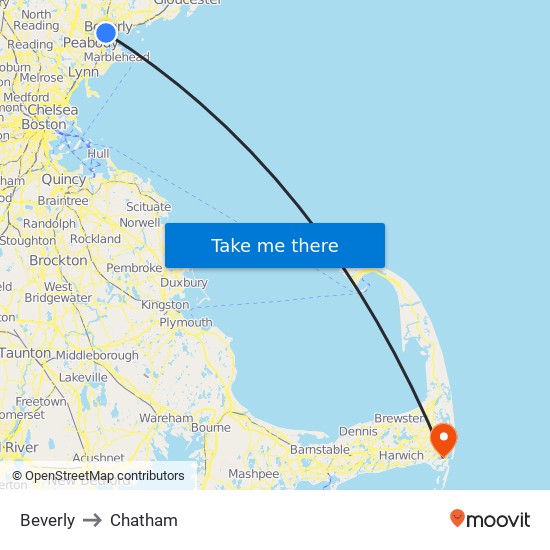 Beverly to Chatham map