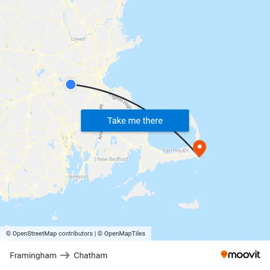 Framingham to Chatham map