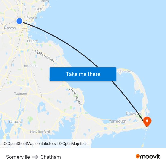 Somerville to Chatham map