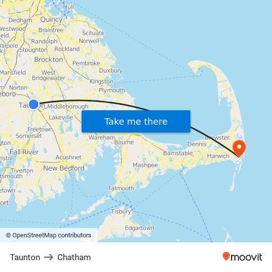 Taunton to Chatham map