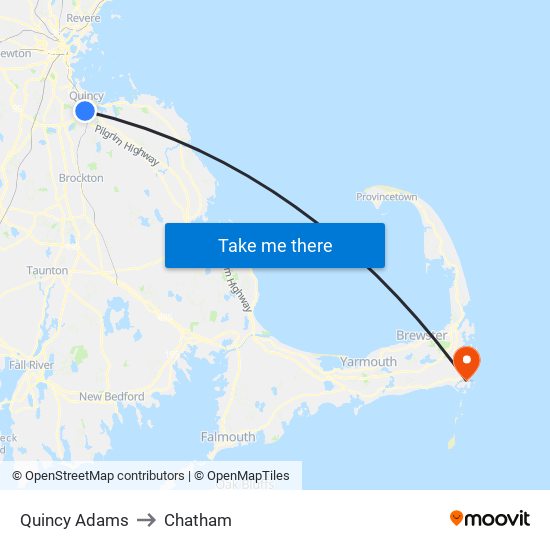 Quincy Adams to Chatham map