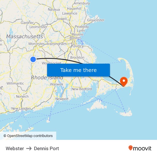 Webster to Dennis Port map