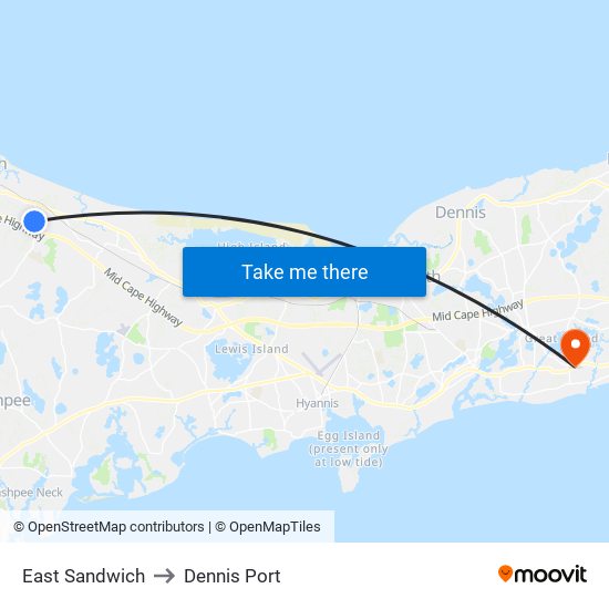 East Sandwich to Dennis Port map