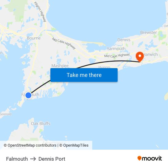 Falmouth to Dennis Port map