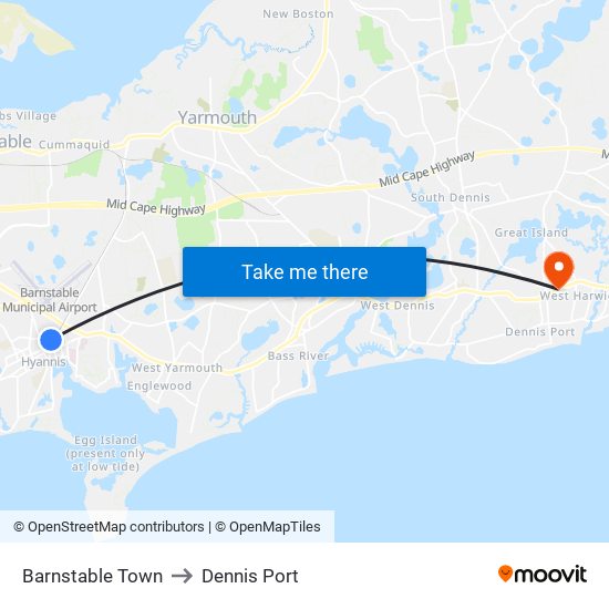 Barnstable Town to Dennis Port map