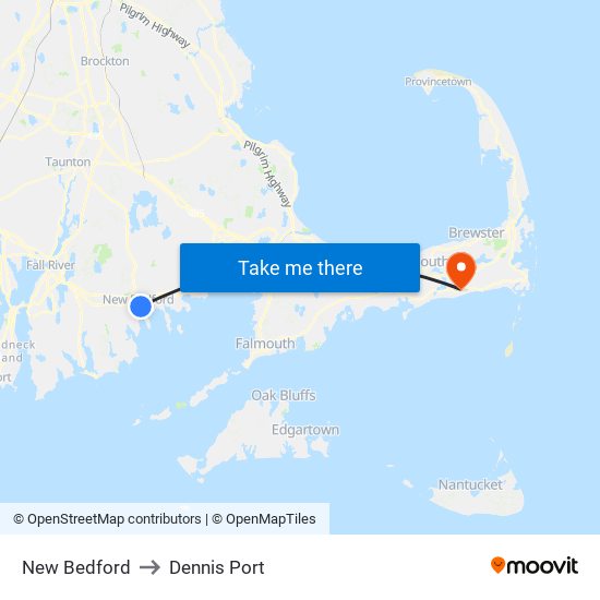 New Bedford to Dennis Port map