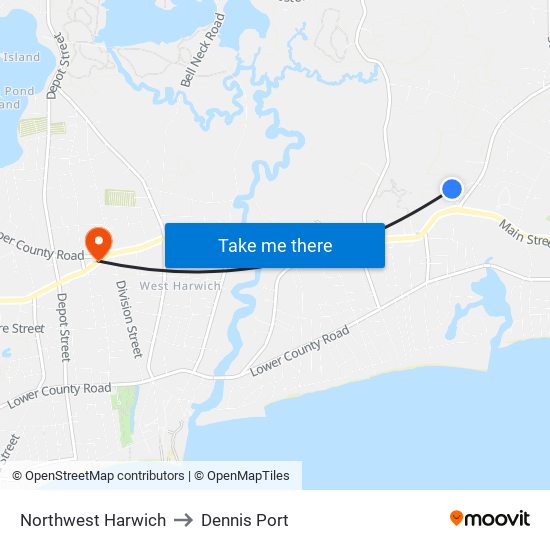 Northwest Harwich to Dennis Port map