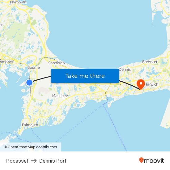 Pocasset to Dennis Port map