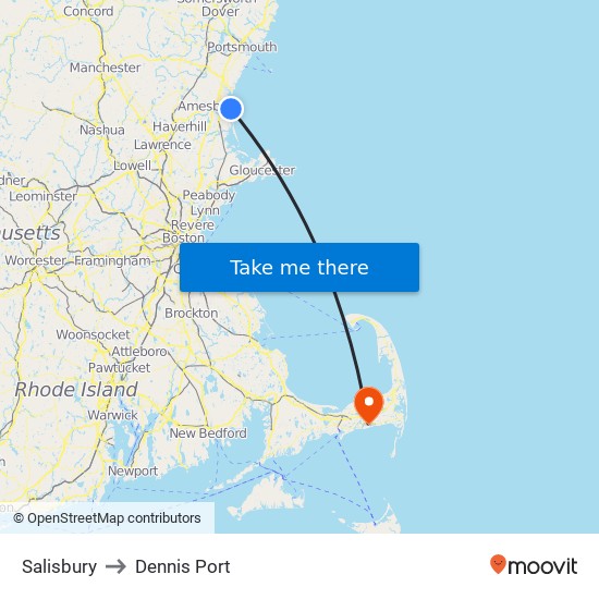 Salisbury to Dennis Port map