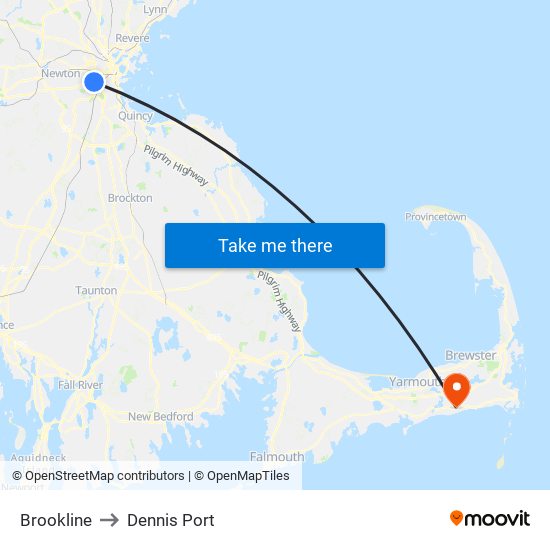 Brookline to Dennis Port map