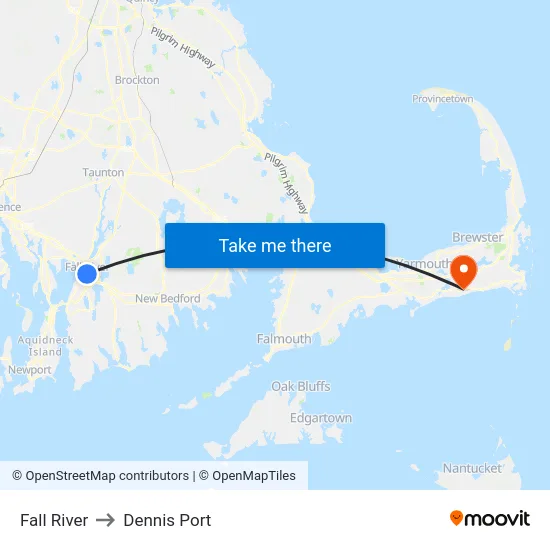 Fall River to Dennis Port map