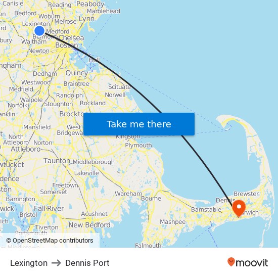 Lexington to Dennis Port map