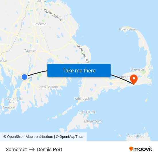 Somerset to Dennis Port map