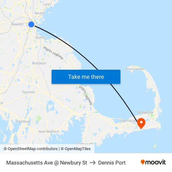 Massachusetts Ave @ Newbury St to Dennis Port map
