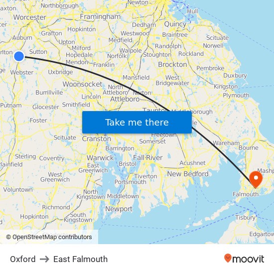 Oxford to East Falmouth map