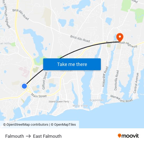 Falmouth to East Falmouth map