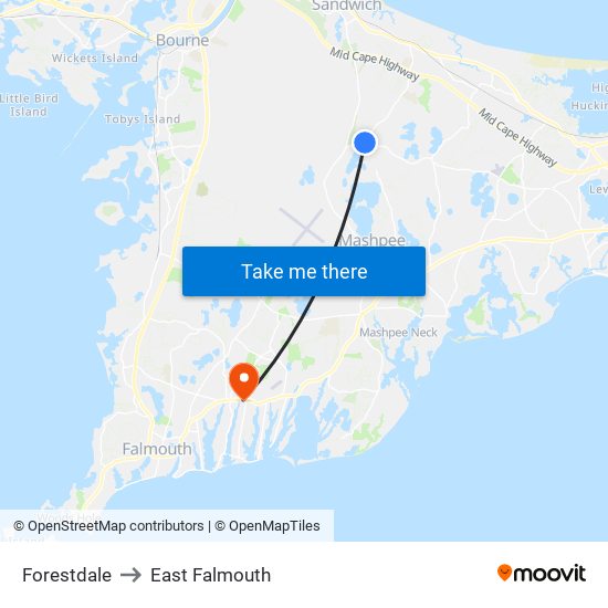 Forestdale to East Falmouth map