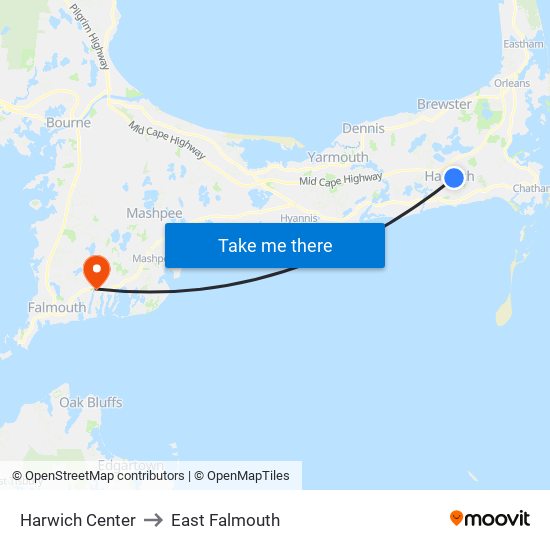 Harwich Center to East Falmouth map