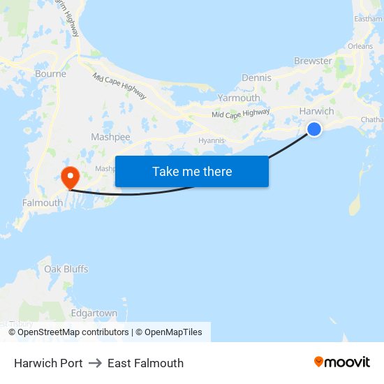 Harwich Port to East Falmouth map