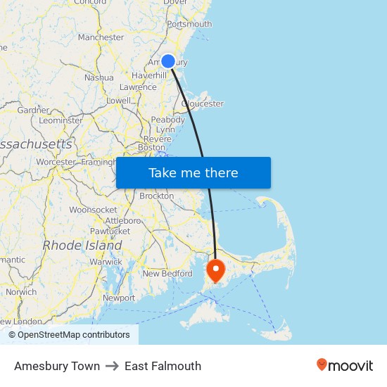 Amesbury Town to East Falmouth map