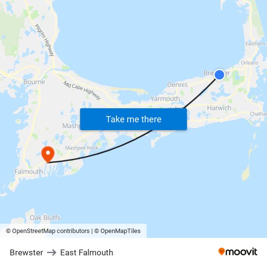 Brewster to East Falmouth map