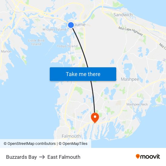 Buzzards Bay to East Falmouth map
