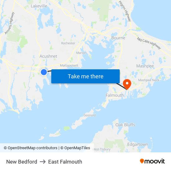 New Bedford to East Falmouth map