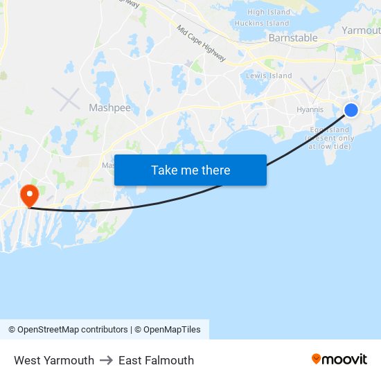 West Yarmouth to East Falmouth map