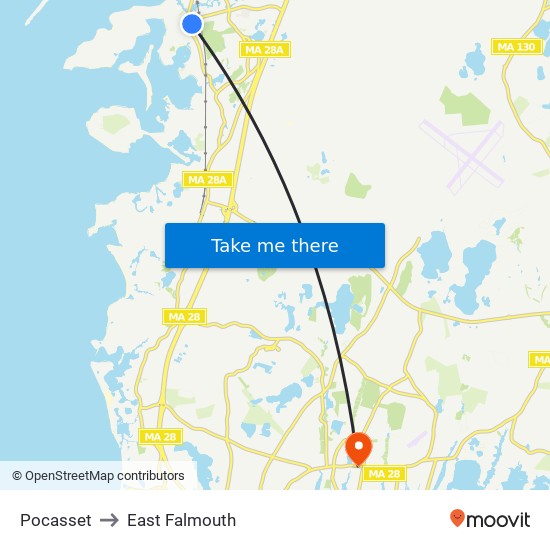 Pocasset to East Falmouth map