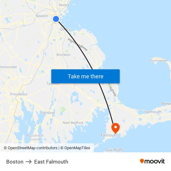 Boston to East Falmouth map