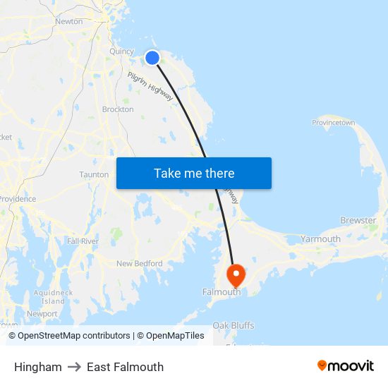 Hingham to East Falmouth map