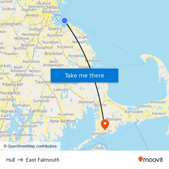 Hull to East Falmouth map