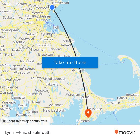 Lynn to East Falmouth map