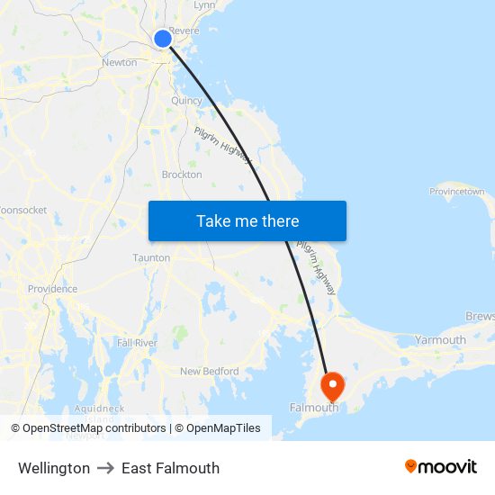 Wellington to East Falmouth map