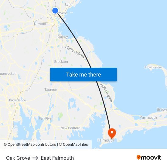 Oak Grove to East Falmouth map