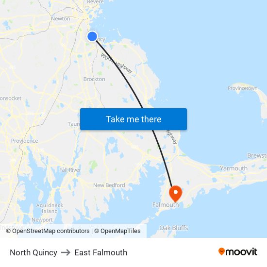 North Quincy to East Falmouth map