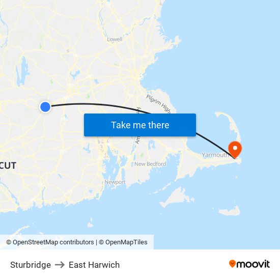 Sturbridge to East Harwich map