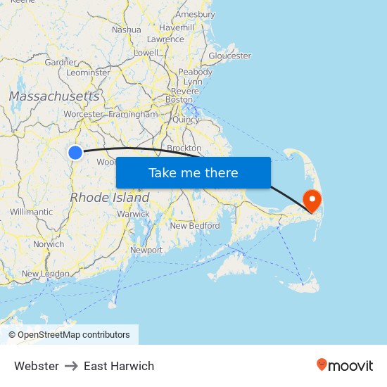 Webster to East Harwich map