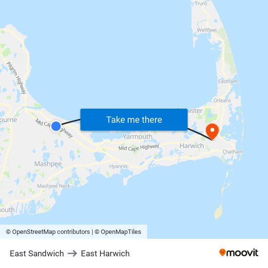 East Sandwich to East Harwich map