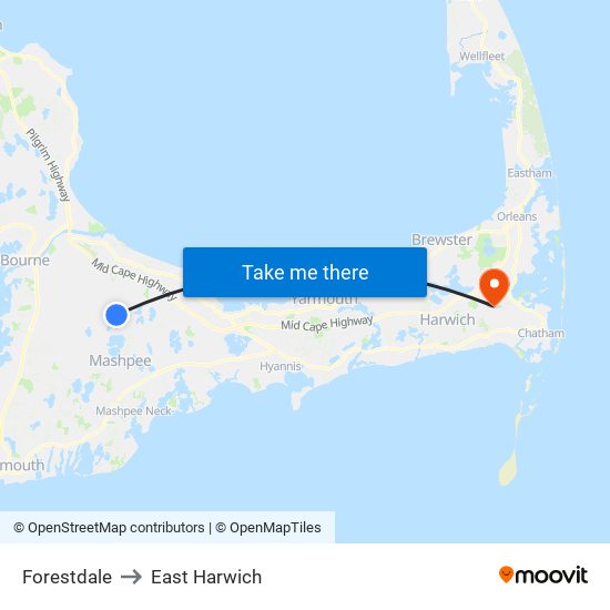 Forestdale to East Harwich map
