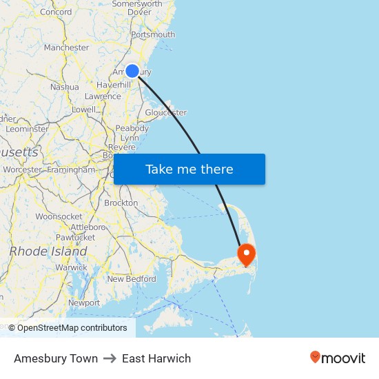 Amesbury Town to East Harwich map