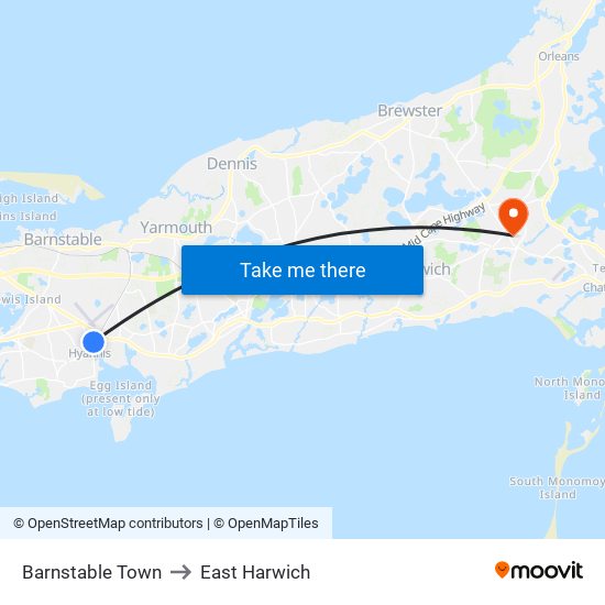 Barnstable Town to East Harwich map