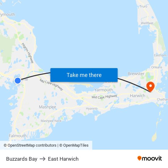 Buzzards Bay to East Harwich map